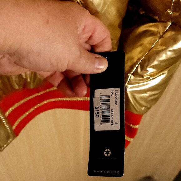 GIII For Her Kansas City Chiefs Womens New Metallic Gold Red Puffer Jacket Small - Picture 10 of 10